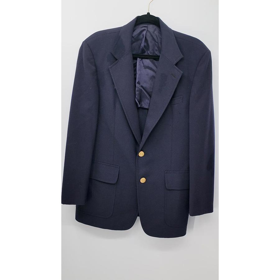 Men's Navy Blue Wool Blazer Suit Jacket Gold Button Classic Tailored Fit